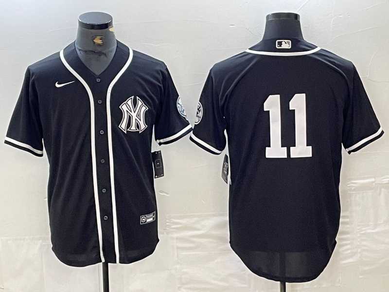 Men%27s New York Yankees #11 Anthony Volpe No Name Black White Cool Base Stitched Jersey